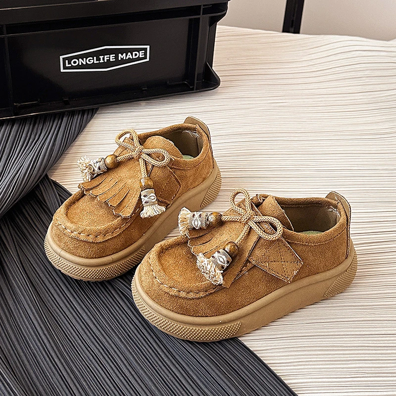 

New Children Flat Shoes for Girl Spring Autumn Retro Tassel Kids Suede Leather Shoes Fashion Versatile Toddlers Causal Sneakers