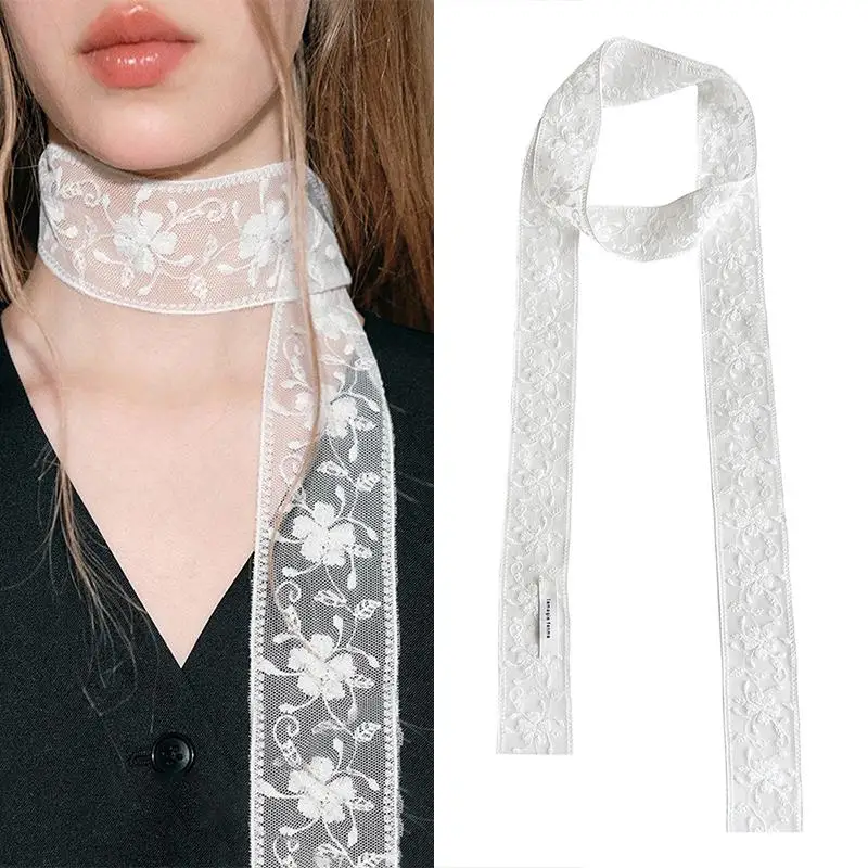 New Sweet Flower Lace Neck Strap Dressing Decoration Korean Style Hair Band Neckerchief Transparent Long Ribbon Head Scarf view 4