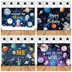 Universe Space Photography Backdrop Kids Birthday Astronaut Planet Blue Starry Sky Clouds Boys Party Decor Photocall Background