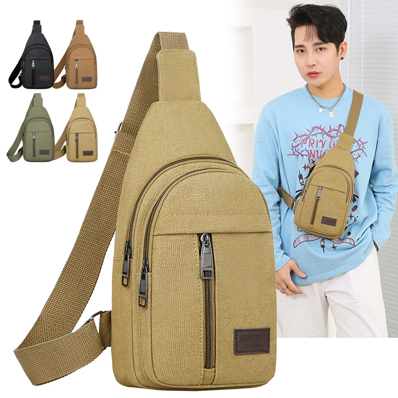 Casual Canvas Crossbody Bag Men's Sporty Multifunctional Waist Bag Versatile Leisure Tote Bag for Youth with Phone Pocket