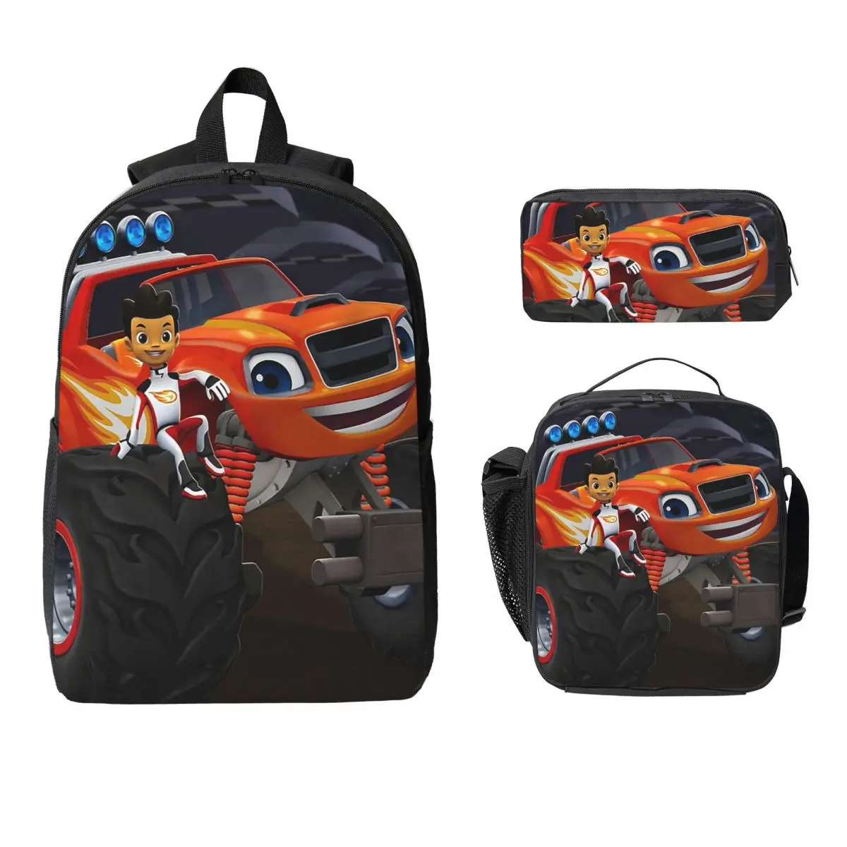 

Blaze And The Monster Machines 4 Backpack Student Boy Girls BookBag School Bag Shoulder Bags 3ps Insulated Lunch Bag Pencil Case