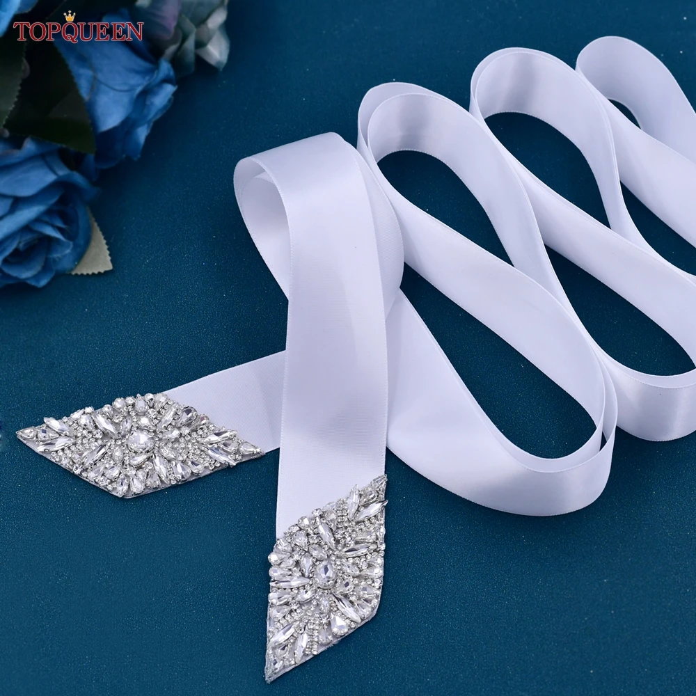 

TOPQUEEN Sparkly Wedding Belts Rhinestones Bridal Diamond Wedding Dress Belt Crystal Wedding Sash For Wedding Dress S108