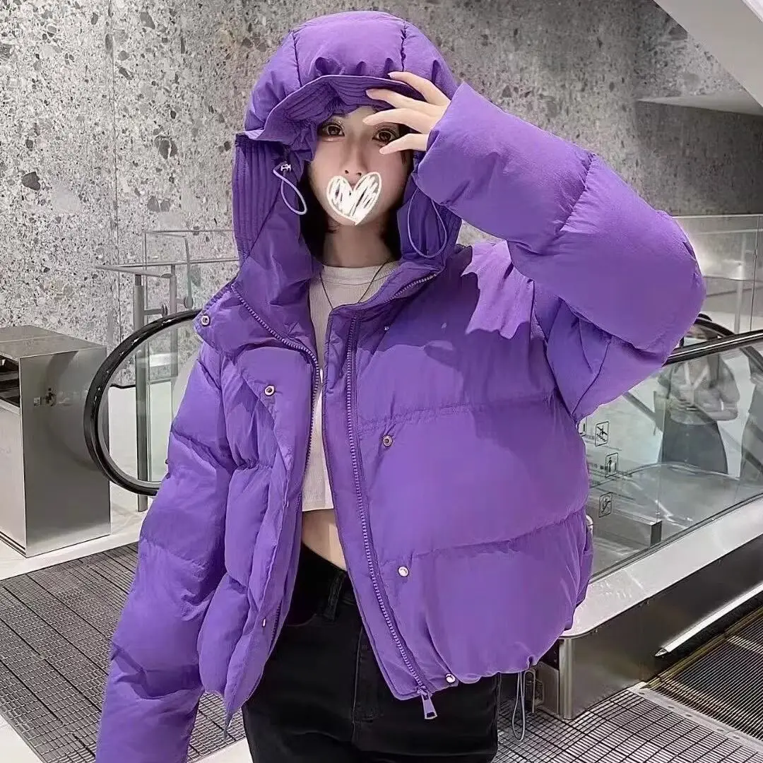 New Autumn Winter Short Down Cotton Jacket Korean Solid Hooded Thickened Warm Loose Student Coat Female  Cotton Padded Outerwear