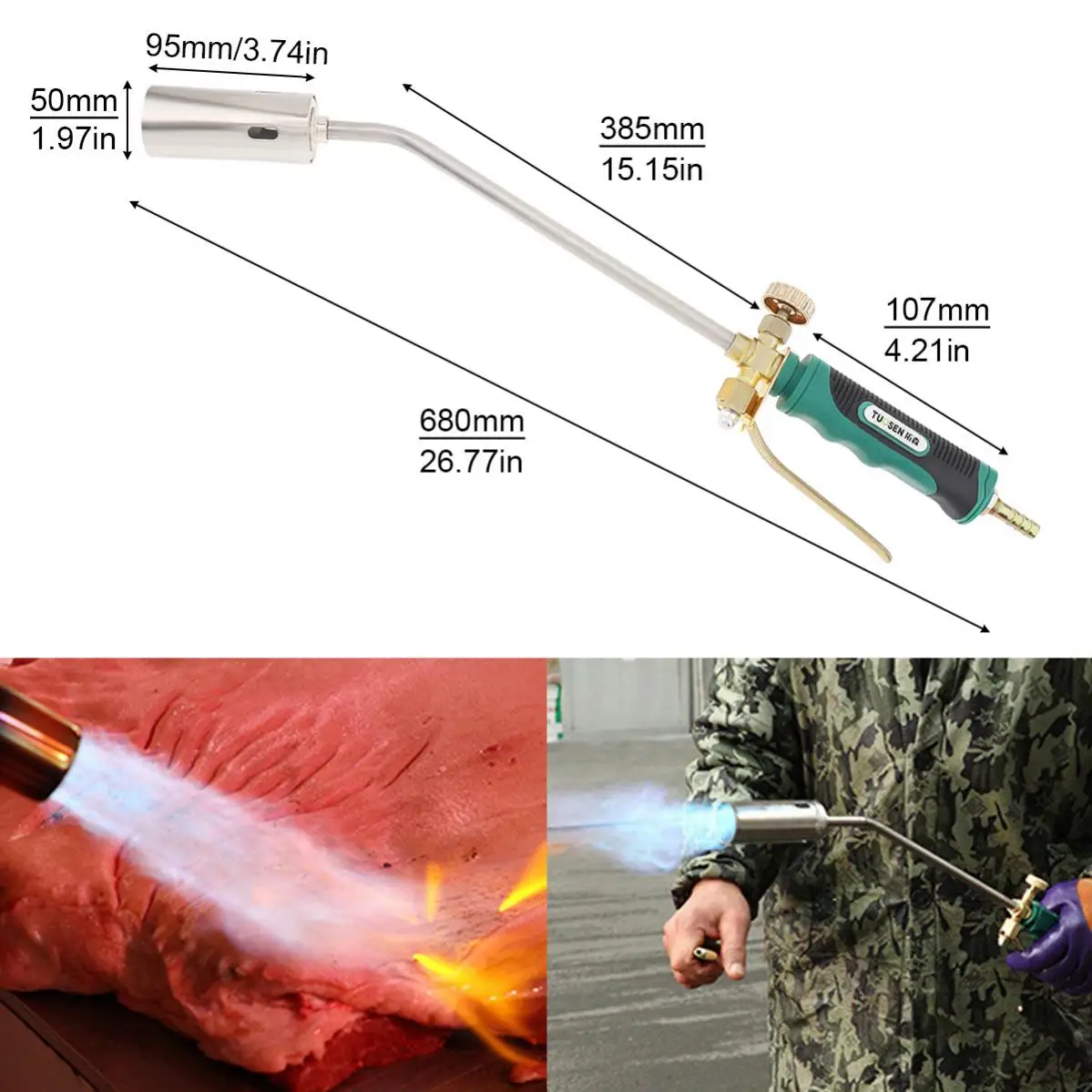 Stainless Steel Double Switch Type Liquefied Gas Torch Welding Support Oxygen Acetylene Propane for Barbecue Hair Removal