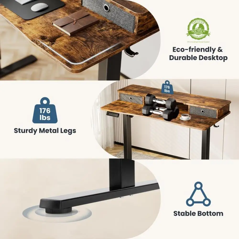 Furniture Height Adjustable Electric Standing Desk with Storage Shelf Double Drawer, Stand up Desk