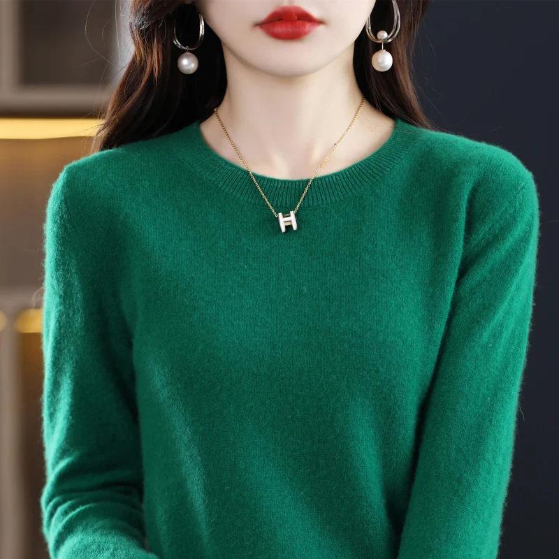

wool sweaters for women O-Neck 220g Pullover long sleeve tops Women's sweater Jersey korean fashion 100% Pure Wool 2022 New Sale