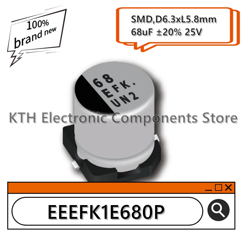 10PCS EEEFK1E680P EEE-FK1E680P 68uF 25V new original SMD aluminum electrolytic capacitor 6.3x5.8mm screen printing 68 EFK