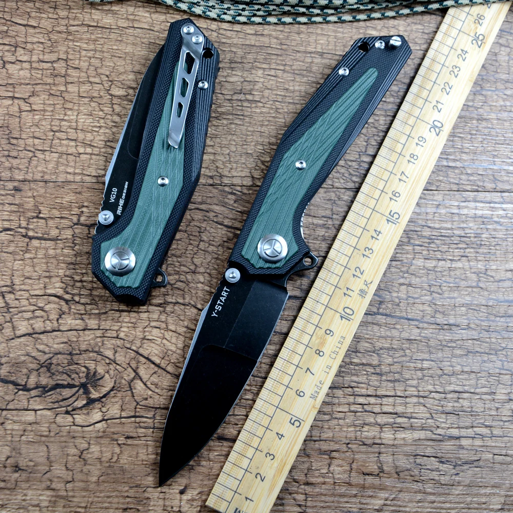 Y-START VG10 Plain Blade Pocket Knives Folding G10 Handle Flipper Fast Open for Outdoor EDC Hunting RIHE Design LK5033G