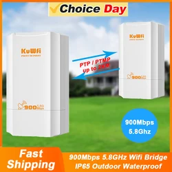 KuWFi 5.8GHz Outdoor Wi-Fi Bridge 900Mbps Wireless CPE Wi-Fi Signal Amplifier PTP PTMP Long Range Extender IP65 AP Repeater Mode