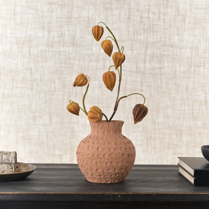 Handmade pulp yellow-brown honeycomb pattern flower device wabi sandy wind desktop entrance vase fruit plate decorative