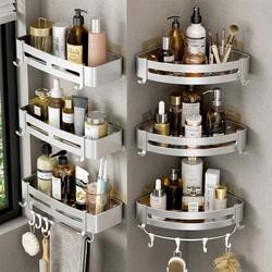 Shower Corner Shelf Bathroom Storage Shelves No Drilling  Space Aluminum Adhesive Shelf On The Wall Shampoo Holder Rack