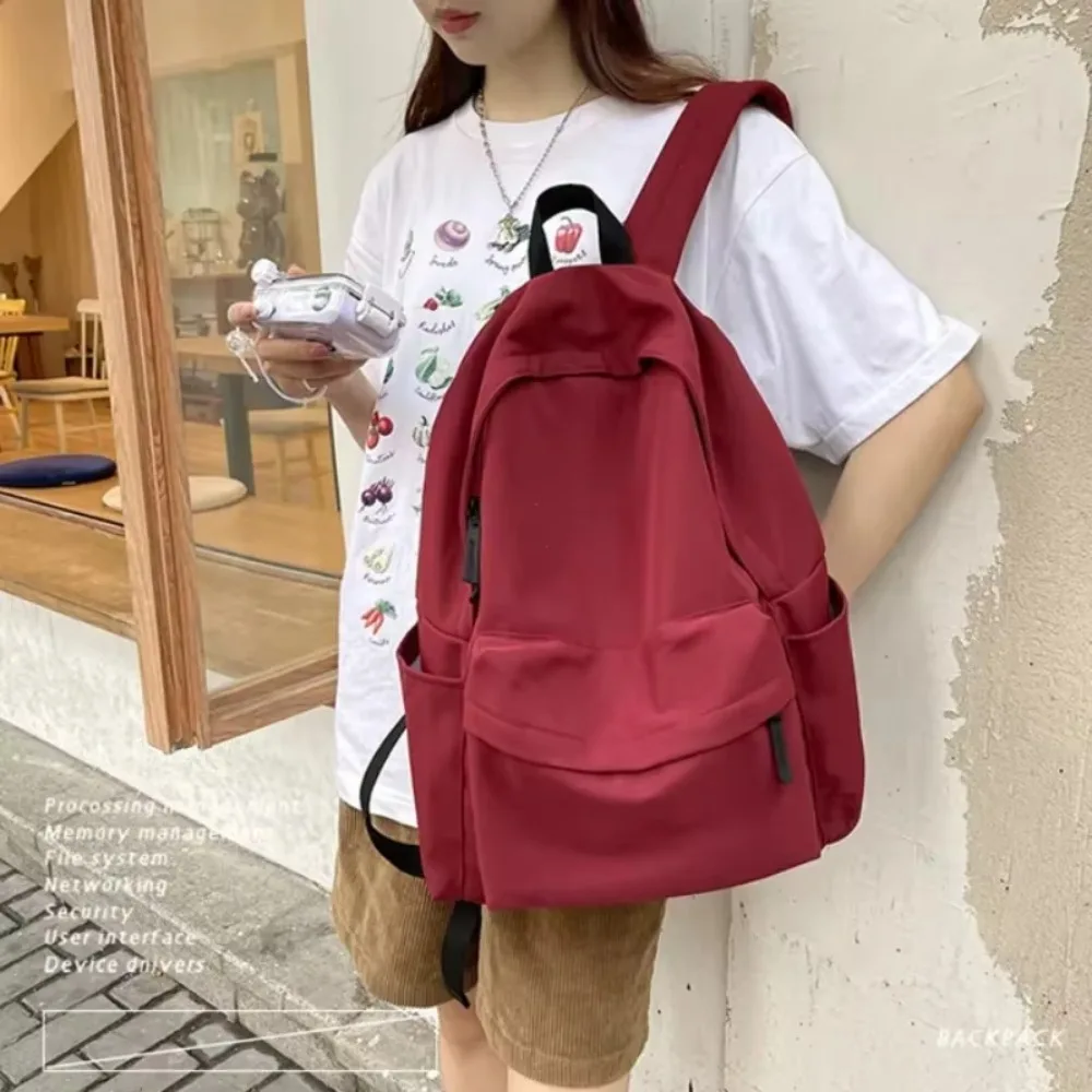 Zaino per studenti di grande capacità alla moda Borsa da scuola casual in tinta unita Cinghie regolabili Borsa da viaggio in nylon Scuola