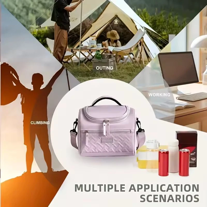 Thermal Insulated Cooler Lunch Bag with Aluminum Foil for School Office Outdoor Picnic Reusable with Shoulder Strap