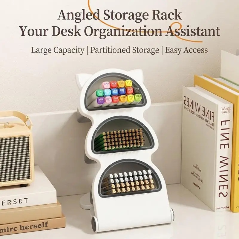 〔CCA13〕Large Capacity Desk Organizer Pen Holder Oblique Pencil Storage Box Stand For School Office Stationery Makeup