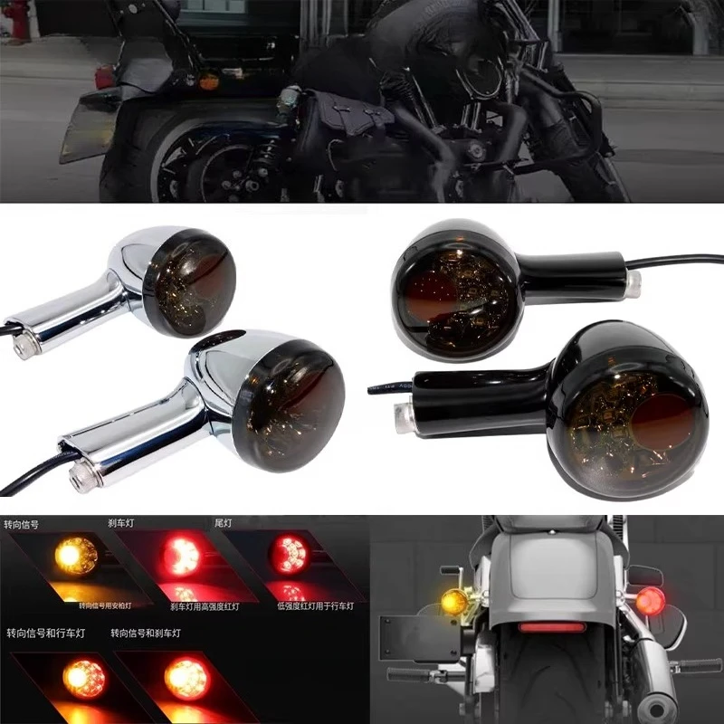 

2Pcs Motorcycle Rear Turn Signals Indicators LED Brake Lights For Harley Sportster 883 XL1200 X48 72 Dyna Roadster 1992-2022