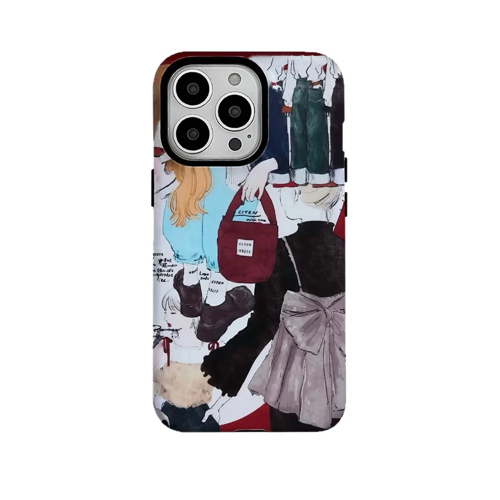 

Ins Korean Girl Cartoon Illustration Case for IPHONE 16ProMax 15 14 13 12 11PRO Plus Acrylic TPU Two in One Magnetic Phone Cases