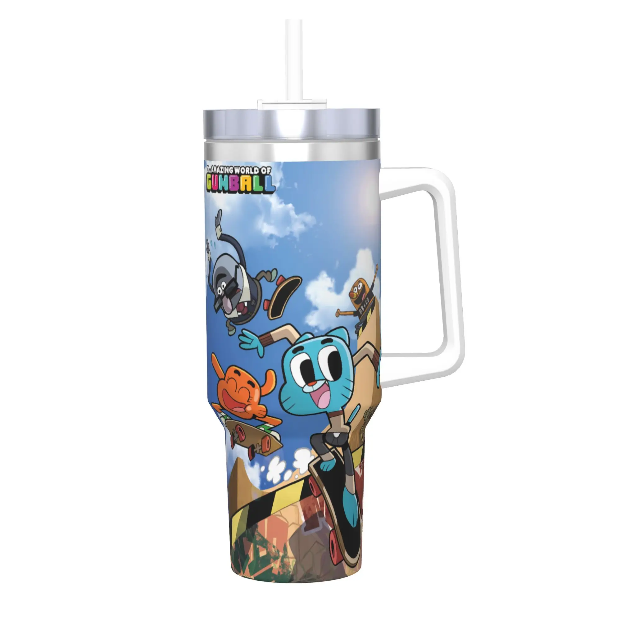 

Стакан из нержавеющей стали The Amazing World Of Gumballs Автомобильные кружки с соломинкой для вождения бутылки с холодной и горячей водой с изоляцией, 40 унций
