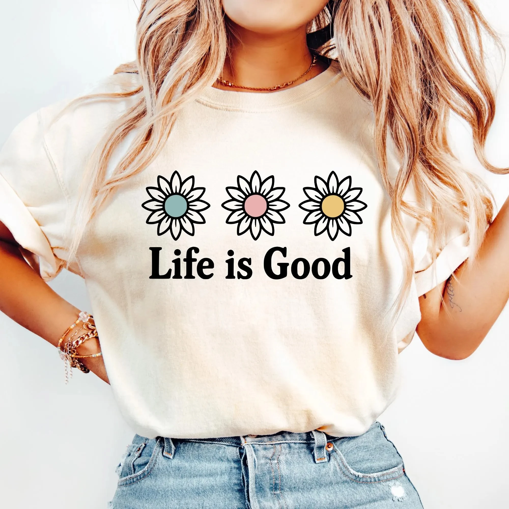 

Life Is Good T Shirts, Preppy Daisy Cute Positivity, Inspirational ,Summer T Shirt , Trendy Digital, Flower T Shirt Short Sleeve