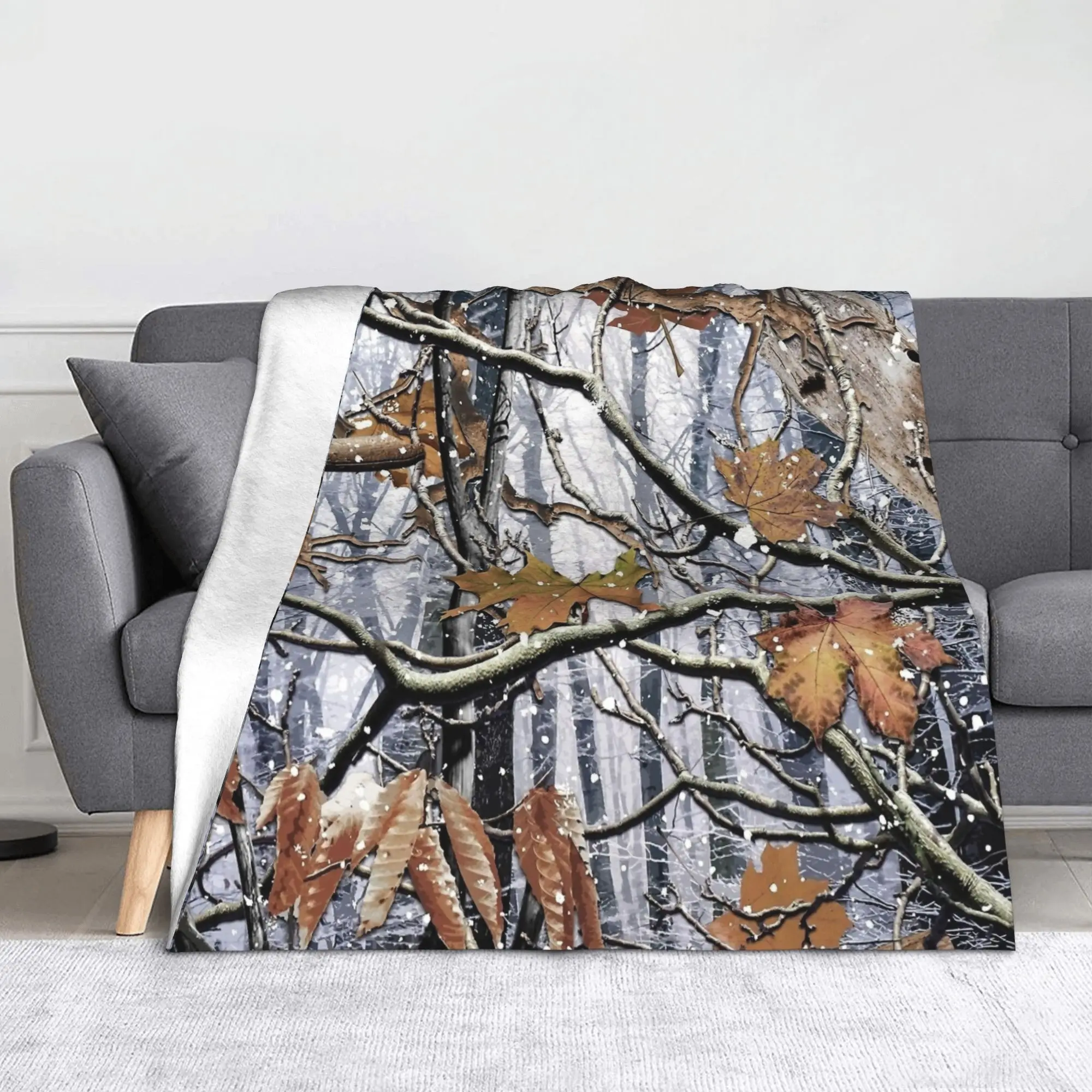 Hunting Camouflage Snow Pattern Blankets Flannel Tree Camouflage Warm Throw Blanket for Bed Bedroom Quilt
