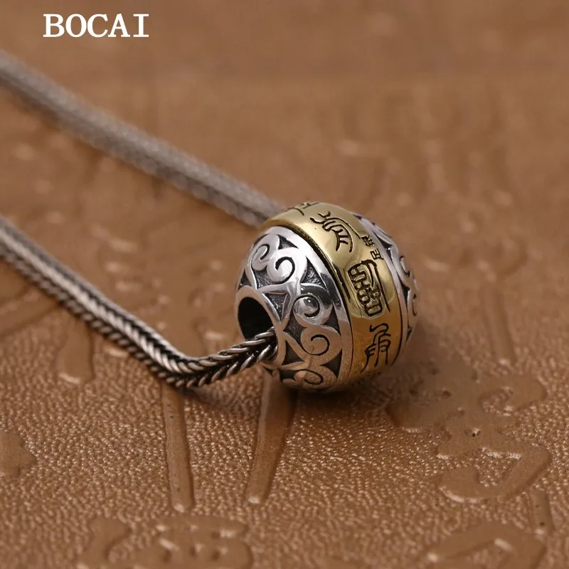 BOCAI New S925 Sterling Silver Retro and Fashionable Nine Character Mantra Pendant Men's and Women's Gift