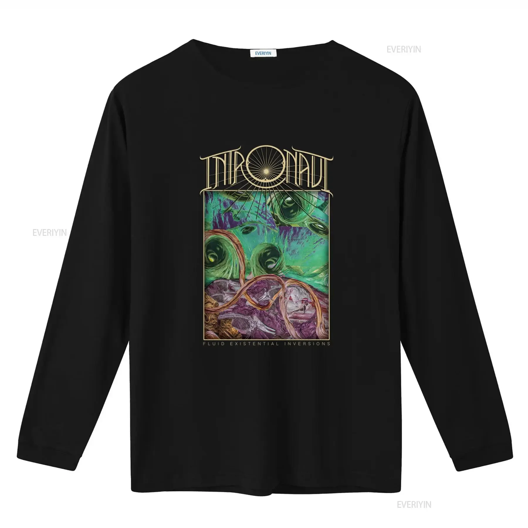 Men's Intronaut Fluid Existential Inversions T Shirt Large Black with Unique Art Print vintage Washed fashion graphic Stretched