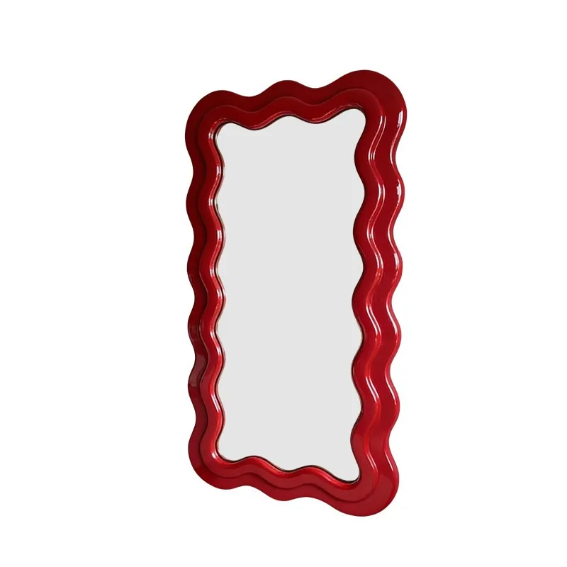 Nordic irregular wave mirror special-shaped full-length mirror creative red art mirror view 5
