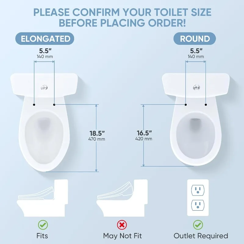 home. Electric Bidet Smart Toilet Seat with Dual Control Mode, Oscillating and Pulsating Spray Wash, LED Nightlight, Elongated