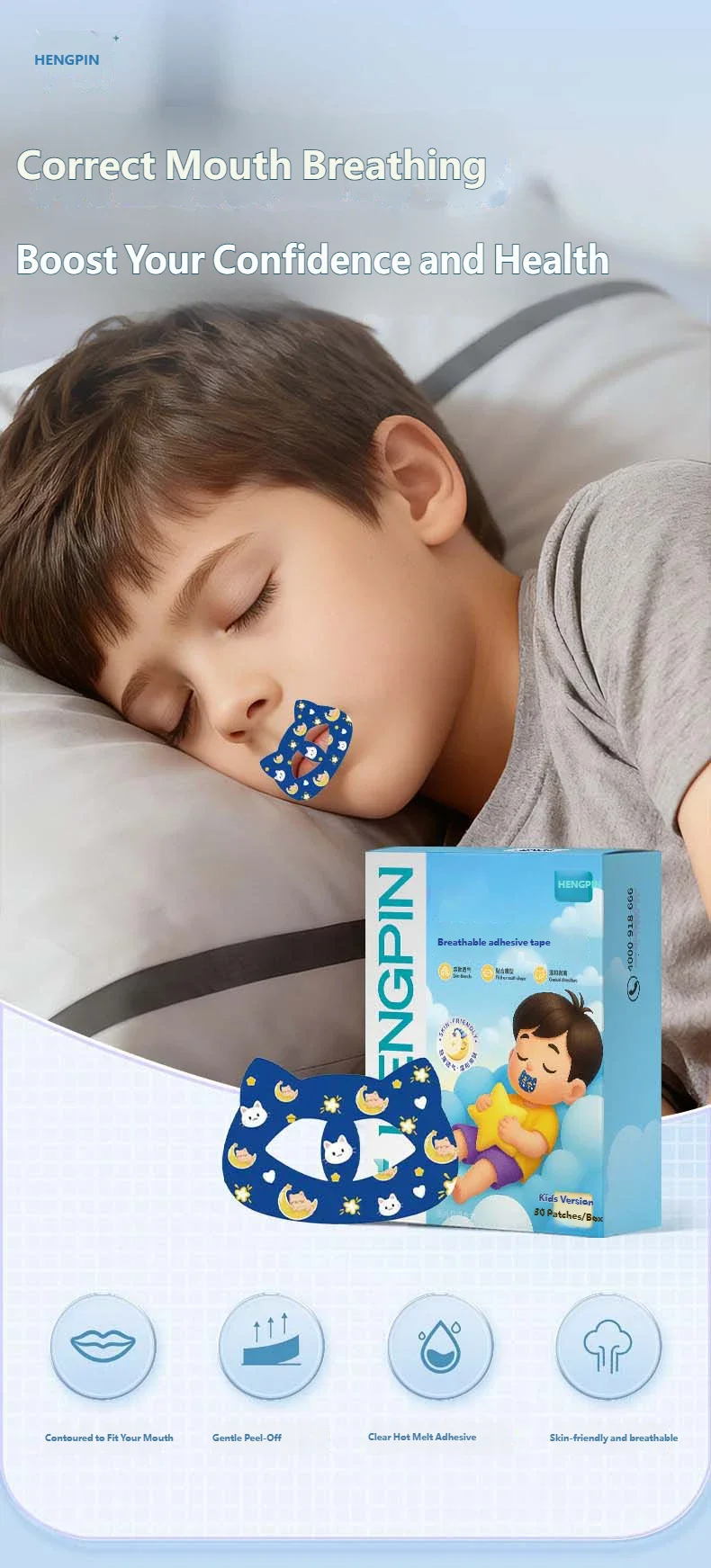 30-150 Stück Kinder-Cartoon-Katzen-Schlafmundstreifen, atmungsaktives Klebeband zur Lippenversiegelung für besseren Schlaf bei Kindern – Detail 1