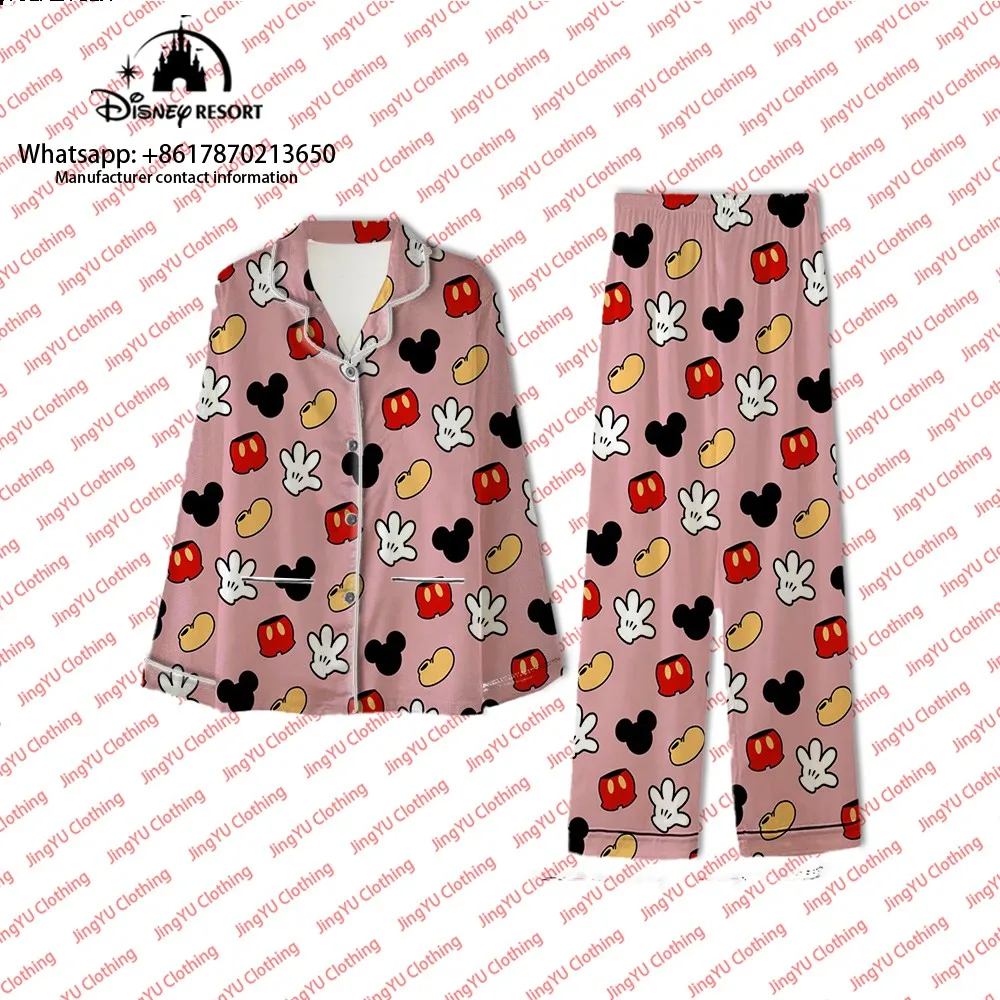 Imagem -02 - Conjunto de Pijama Impresso Mickey e Minnie para Mulheres Camisa com Bolso Moda Casual Novo Inverno Peças 2023