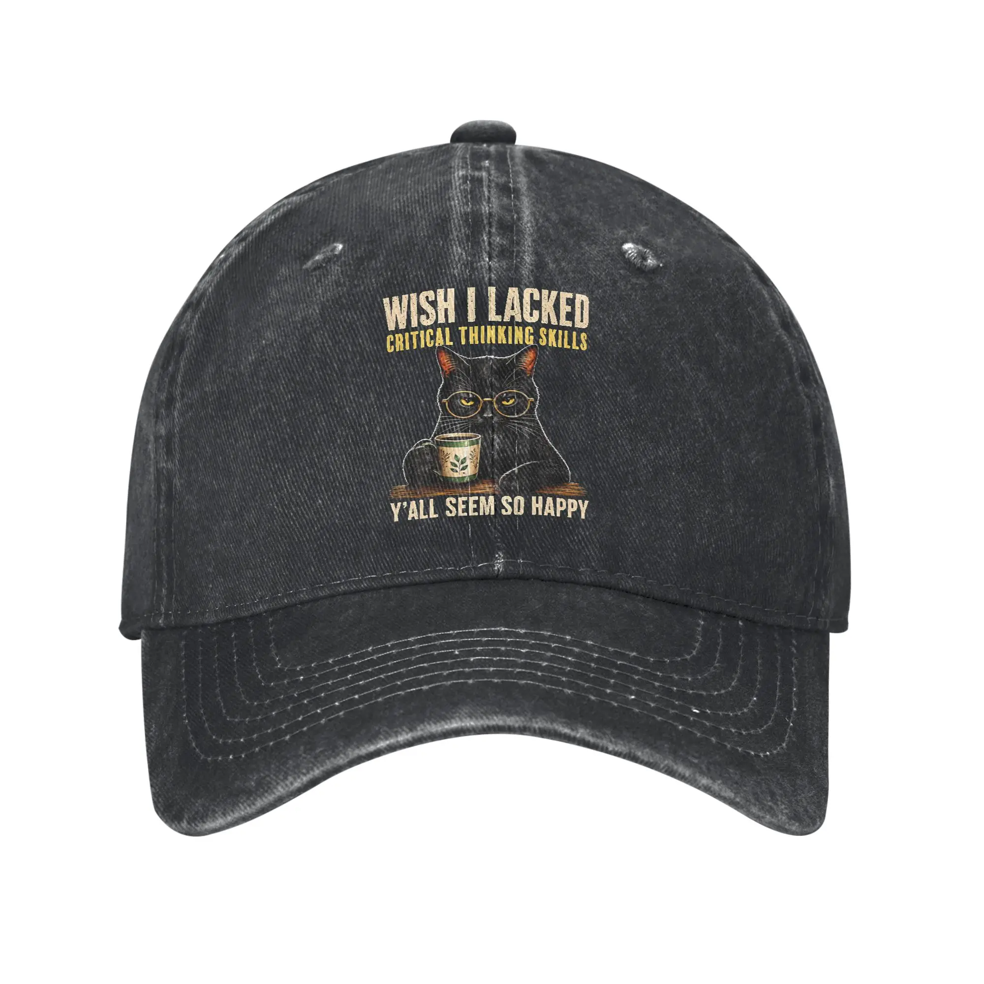 Washed Baseball Cap Funny Cat Wish I Lacked Critical Thinking Skills Classic Summer Trucker Hat Hunting Camping Sun Baseball Cap