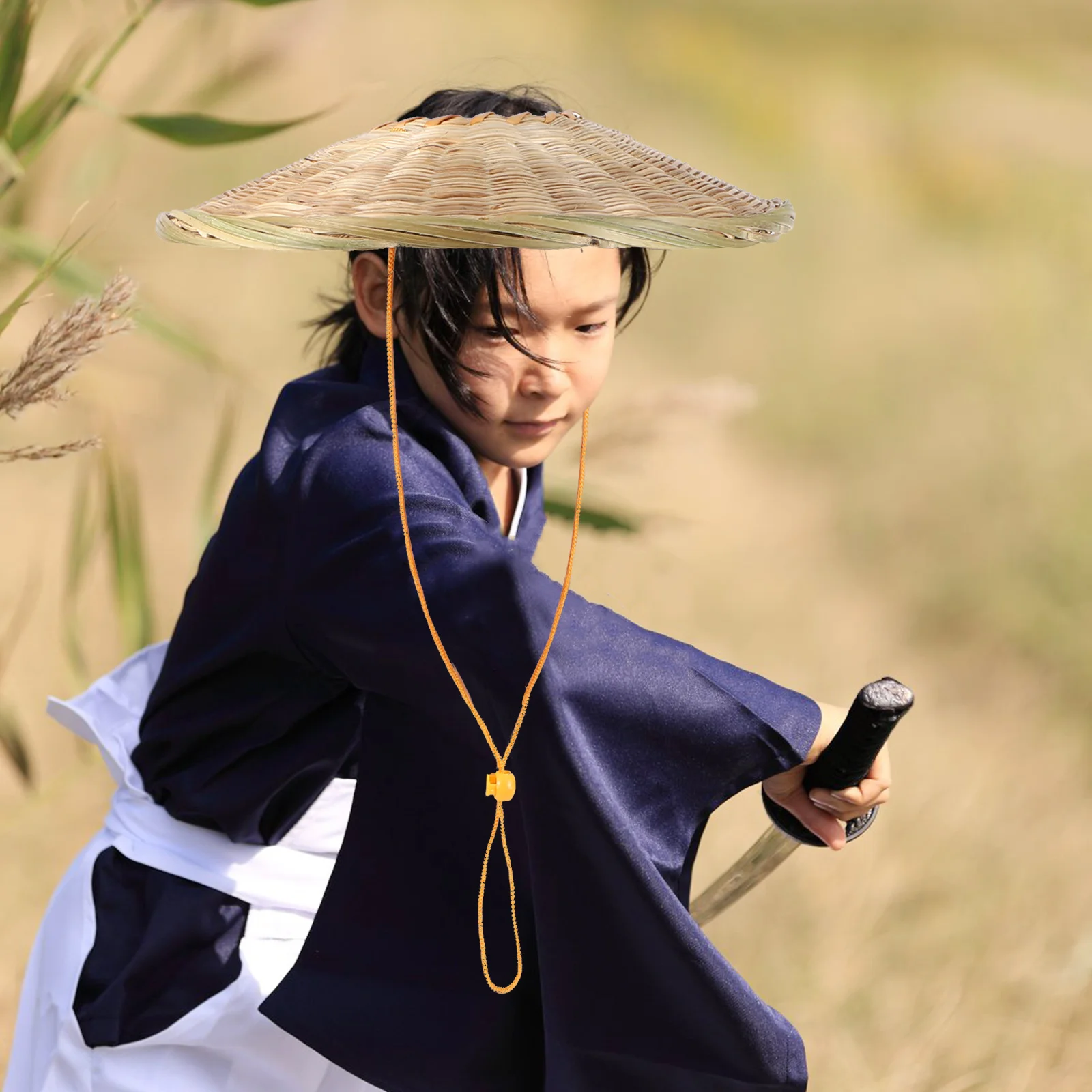 หมวกซามูไรสำหรับเด็ก อุปกรณ์เสริมชุดบุชิโด น้ำหนักเบา ทำจากฟางไม้ไผ่ ดีไซน์ทรงกรวย สำหรับแต่งตัวฮาโลวีน บทบาทสมมติ นินจา