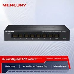 MERCURY MSG08CP 8 Port PoE Gigabit Ethernet anahtarı, 7 PoE + Port @ 65W, tak & çalıştır, masaüstü/duvar montajı, sessiz çalışma