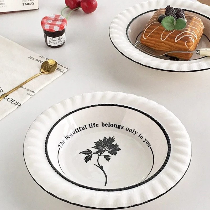 

Французские керамические тарелки в стиле легкой роскоши, новые, для дома, 8,7 дюйма, с цветочным узором, белая посуда для сервировки стола