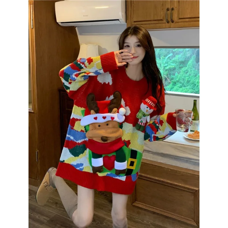 

2025 Autumn/Winter Fashion Christmas New Casual Retro Design Ladies Sweater Knitwear