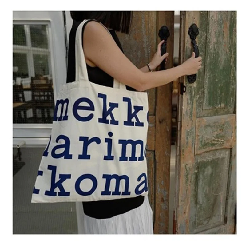 ผู้หญิงตัวอักษรผ้าใบกระเป๋าสะพายข้างสตรี Casual Letter พิมพ์ Tote กระเป๋าถือขนาดใหญ่ความจุผ้าฝ้ายช้อปปิ้งกระเป๋า