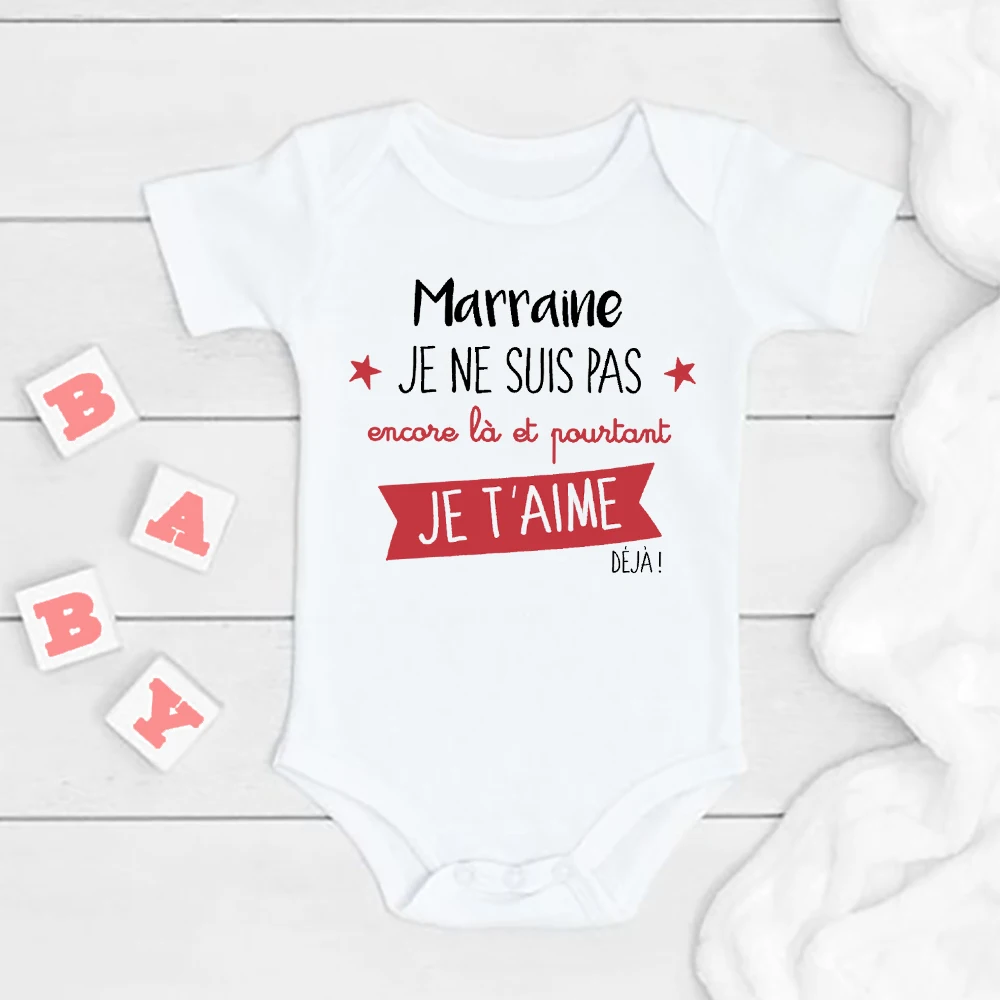 Godmother I Haven't Arrived Yet But I Already Love You Print Baby Romper Pregnancy Announcement Infant Bodysuit Infant Jumpsuit