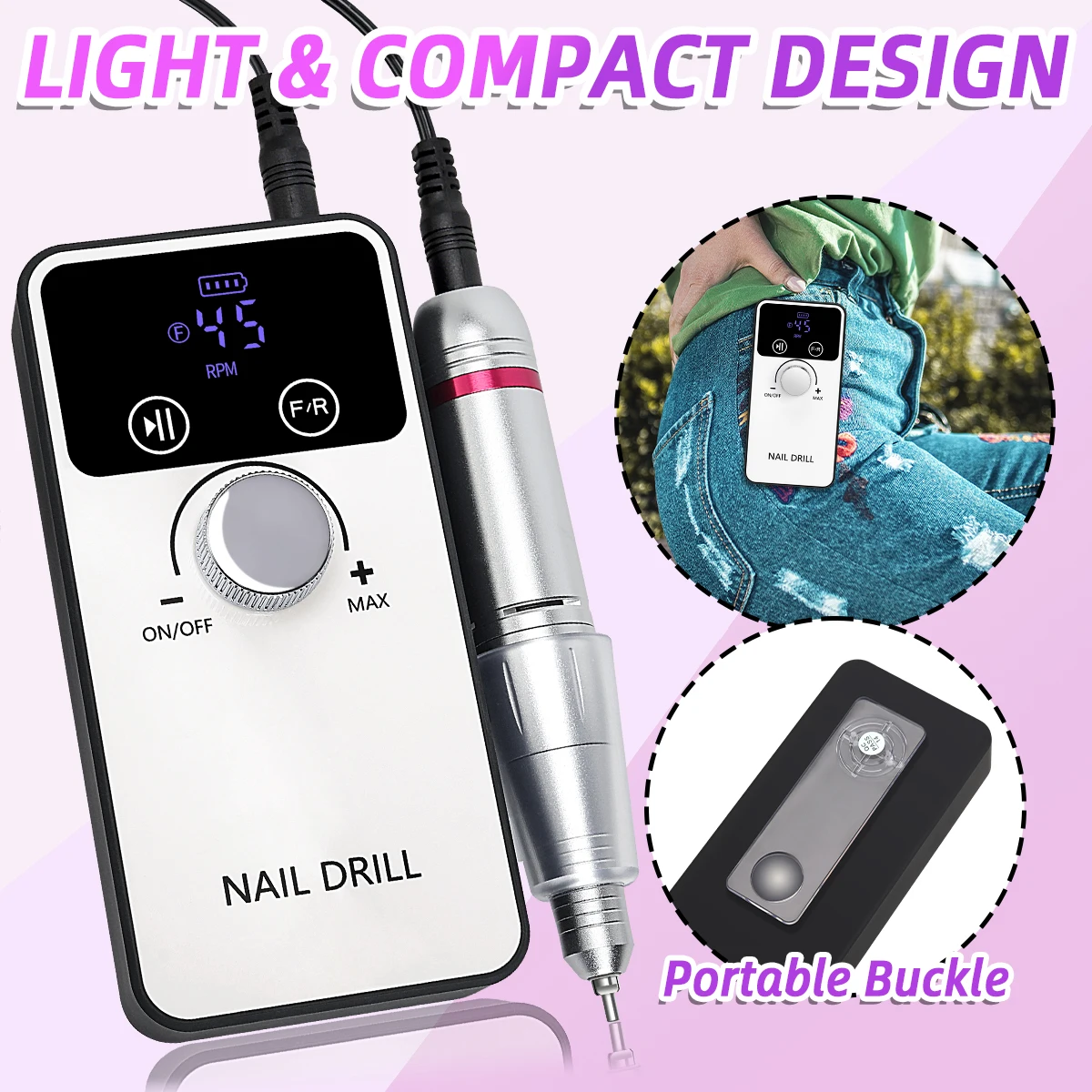 45000RPM Nail Drill Portable Rechargeable Nail Drill Machine With Bits Kit For Acrylic Nails Gel Polishing Removing For Home