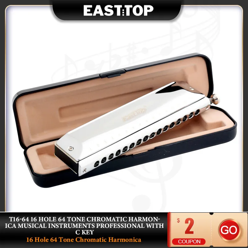 

EASTTOP T16-64 16 Hole 64 Tone Chromatic Harmonica ABS Comb Alto D Key Mouth Professional Sound Music Instruments