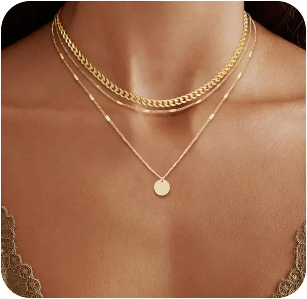 

14K Gold Plated Layering Necklaces For Women Gold Necklace Set, Cuban Link, Snake Chain, Paperclip Layered Chains, Twisted Rope