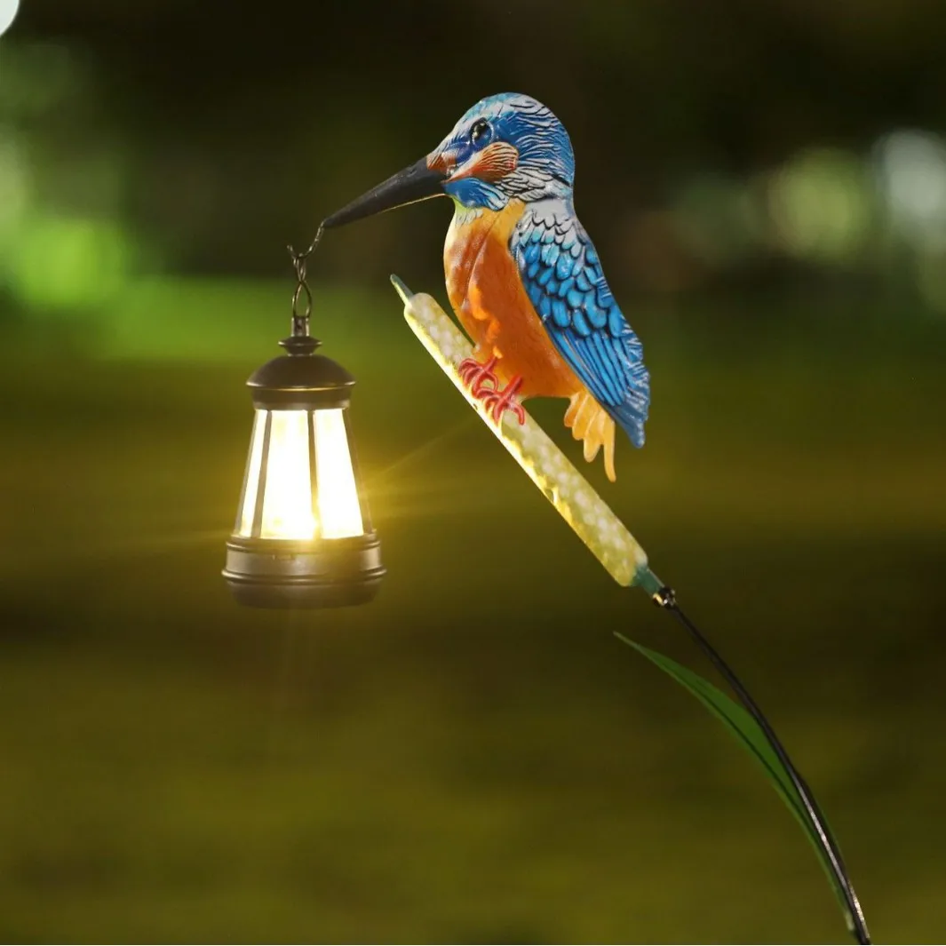 Spot solar Little bird with a lanternmoon star wrought iron moon star lawn lamp outdoor garden courtyard decorative lights