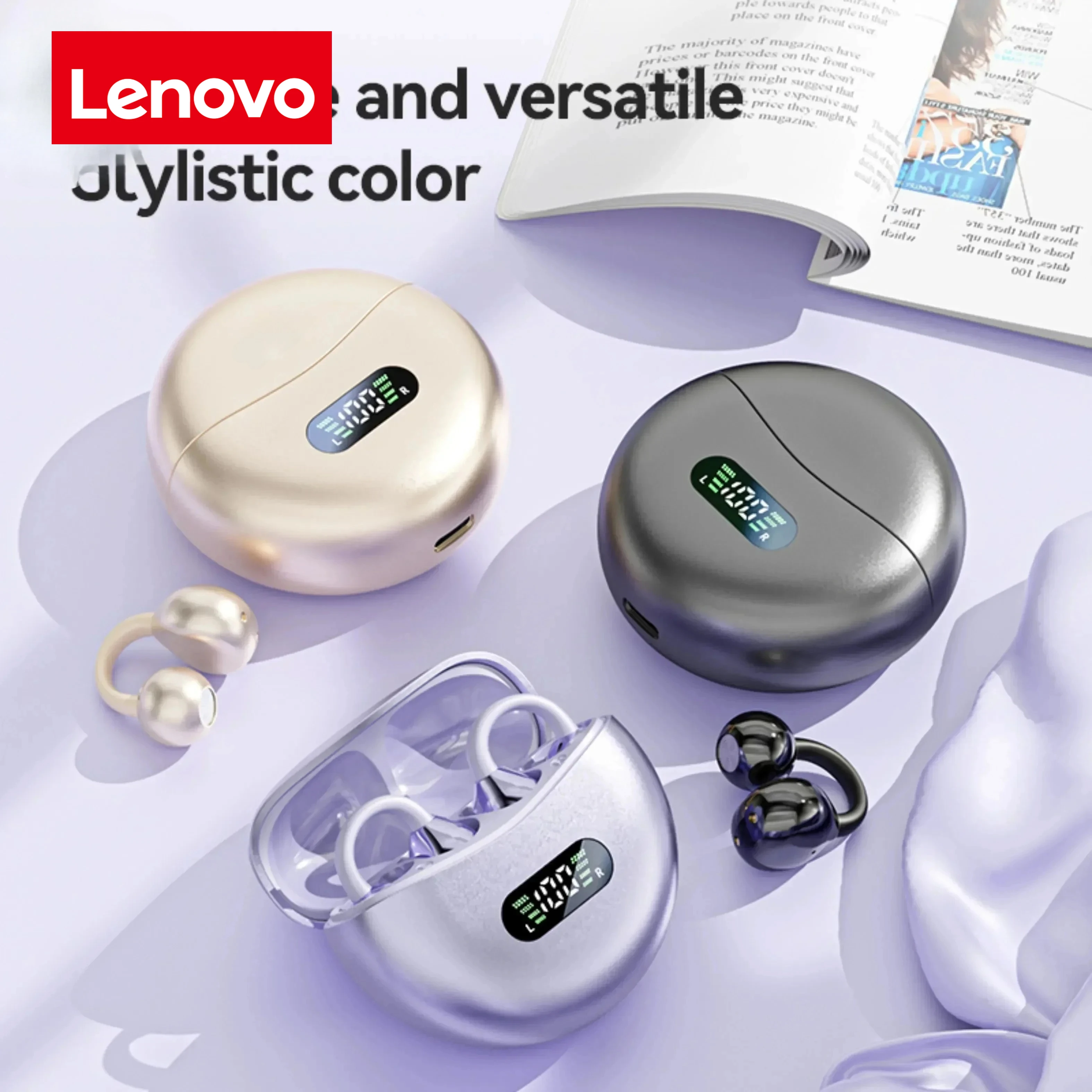 سماعات لينوفو بلوتوث خفيفة الوزن بتصميم مفتوح ومشبك مقاومة للماء للرياضة والاستخدام اليومي والأعمال التجارية