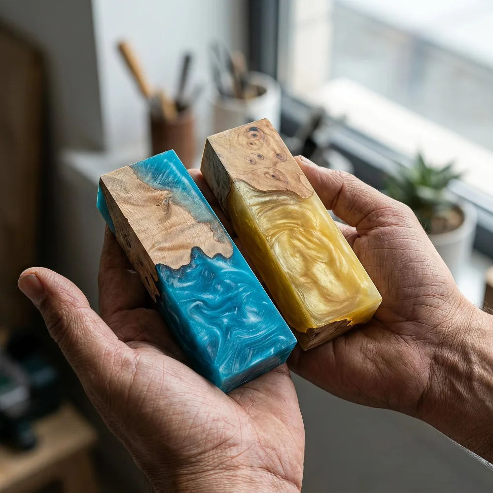 Premium Resin Stabilized Burl Wood Blank Hybrid Wood Epoxy Block for Knife Handle Pen Making DIY Woodturning