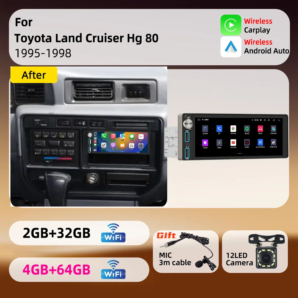 For Toyota Land Cruiser Hg 80 1995-1998 Android 1Din Car Stereo 6.86 inch Carplay GPS Car Multimedia Autoradio Radio Head Unit