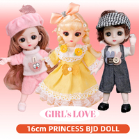 16cm Mini BJD Doll with Clothes and Shoes,  Sweet Face Big Eyes Princess Action Figure, DIY Movable 13 Joints Gift Girl Toy