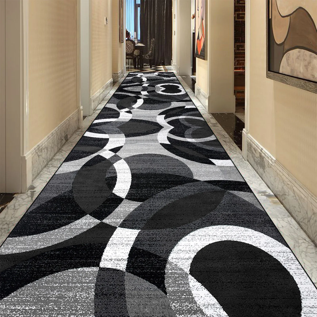 Light Luxury Corridor Carpet Modern Geometry Decoration Hallway Rugs Long Runner Home Floor Mat Living Room Bedroom Bedside Rug