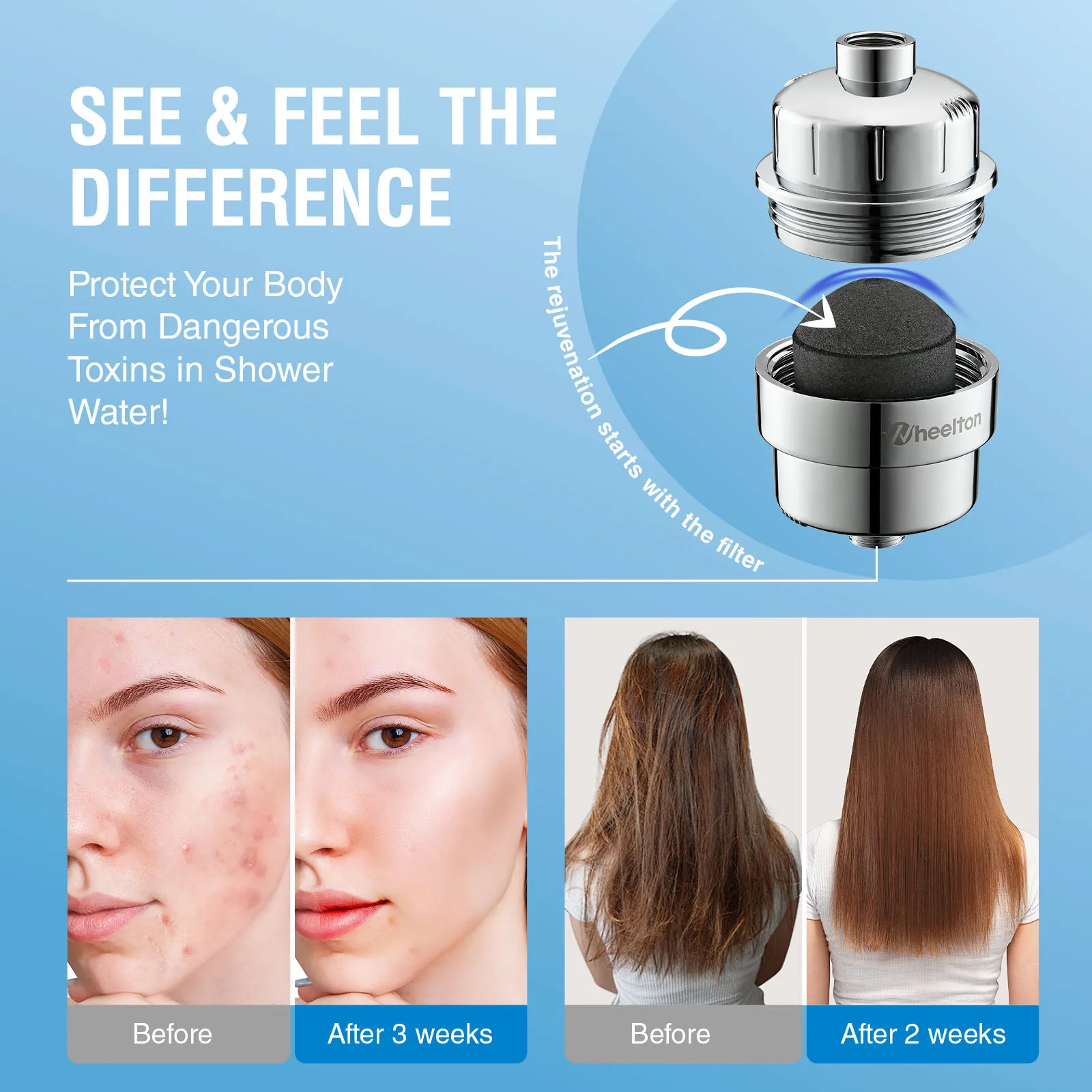 فلتر تنقية مياه الدش 16 مرحلة ترشيح الحمام الكربون المنشط يقلل من الكلور والفلورايد فيتامين C مياه الاستحمام