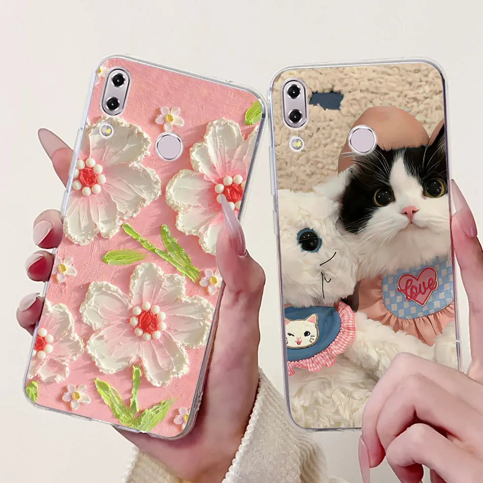 Para asus zenfone 5z 5 2018 ze620kl zs620kl caso de telefone para asus_x00qd x00qda z01rd elegante flor gato macio silicone tpu casos