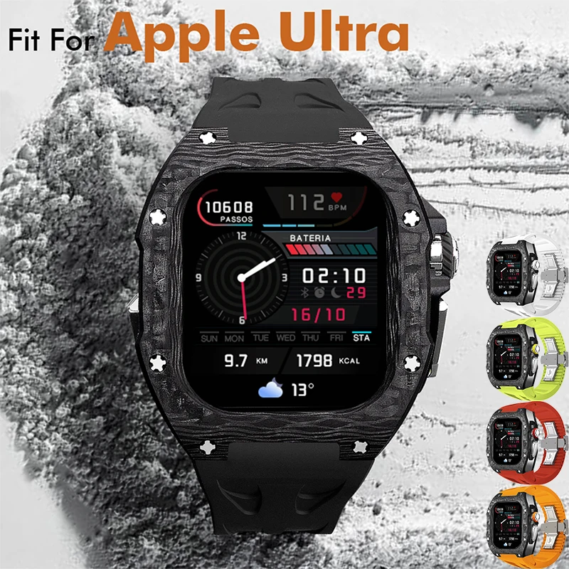 Modification Kit Carbon Fiber Case For Apple Watch Ultra 3 49mm Fluororubber Strap Luxury Mod Kit for iWatch Ultra 49MM