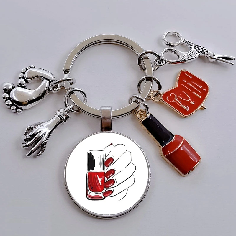 DIY custom female beauty manicure hand make-up exquisite nail polish keychain glass cabochon pendant keychain ladies gift