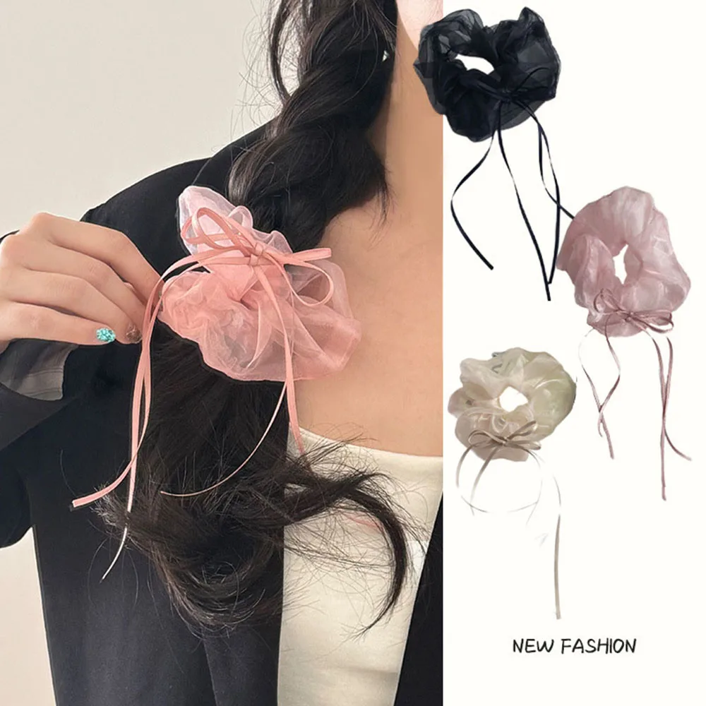 Ballet Mesh Ribbon Bow Cabelo Scrunchies, Organza, Bowknot, Borlas, Corda De Cabelo, Titular Rabo De Cavalo, Anel De Cabelo, Cor Rosa, Acessórios De Cabelo